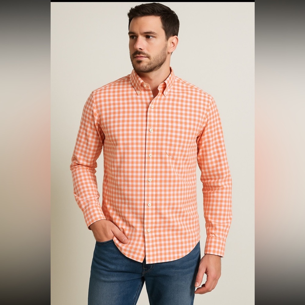 Ralph Lauren Orange & White Gingham Button-Down Shirt – Men’s Medium